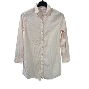 Victorias Secret Long Button Front Sleep Shirt S Light Pink Semi Sheer Lace Hem